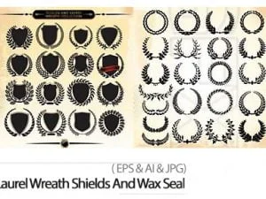 Set Of Laurel Wreath Shields And Wax Seal