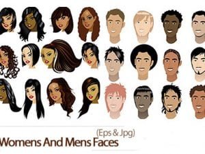 Womens And Mens Faces Vector Set