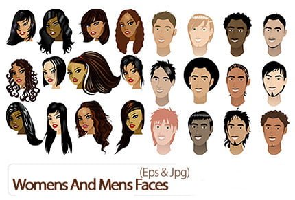 Womens And Mens Faces Vector Set