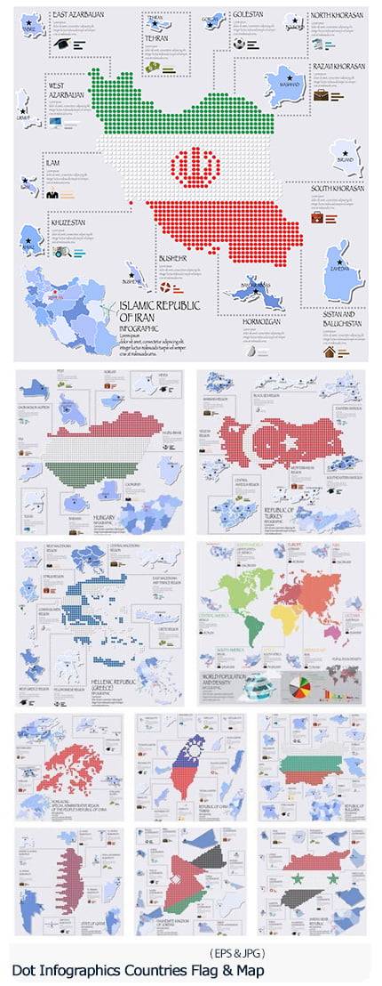 Dot Infographics Countries Flag And Map