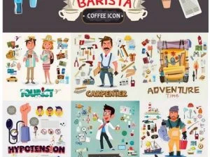 Funny Cartoon People And Characters Of Different Profession