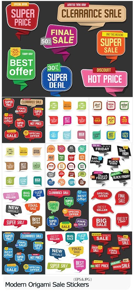 Modern Origami Sale Stickers And Vector Tags Colorful Collection