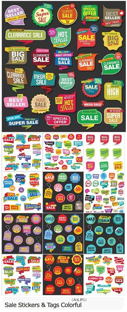 Modern Sale Stickers And Tags Colorful Vector Collection