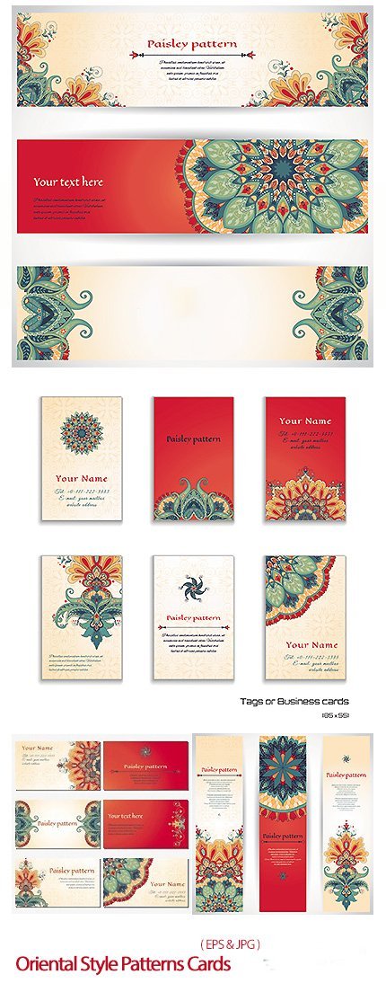 Oriental Style Patterns Cards Vector