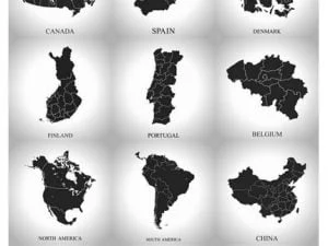 Sillhuettes Of World Map And Countries