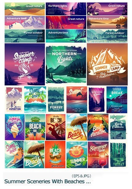 Summer Sceneries With Beaches Forests Mountains