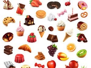 Sweet And Fruits On White Background Vector