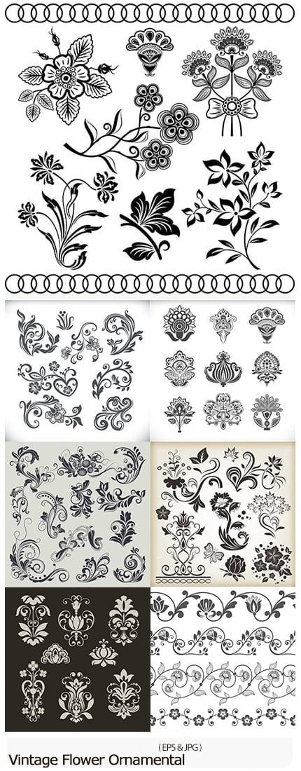 Vintage Decorative Flower Ornamental Elegant Design Element