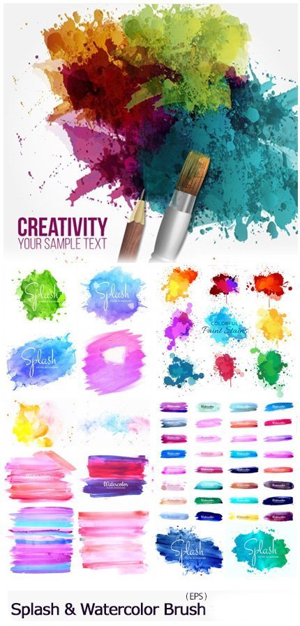 Creativity Splash And Watercolor Brush Stroke Designs Vector