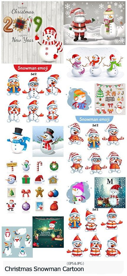 Christmas Cheerful Snowman Cartoon Collection Illustration