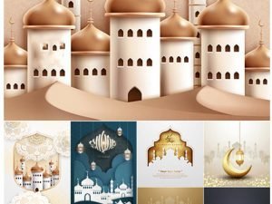 Ramadan Kareem Vector Card Eid Mubarak Calligraphy Design Templates 01