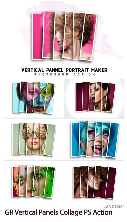 Vertical Panels Collage Photoshop Action