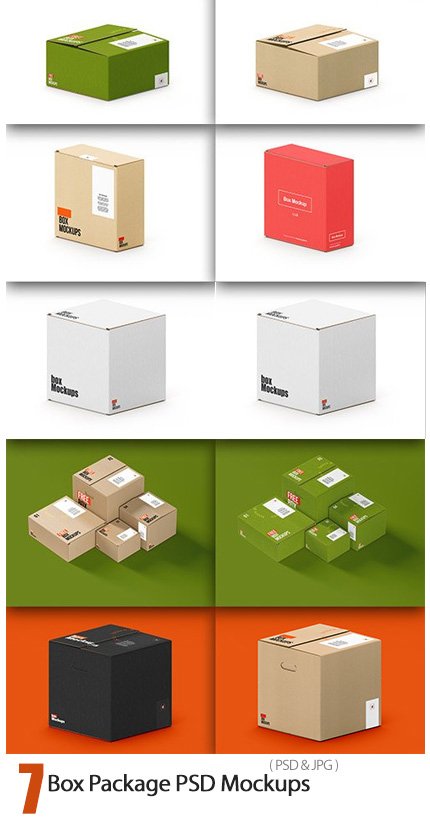 7 Box Package PSD Mockups