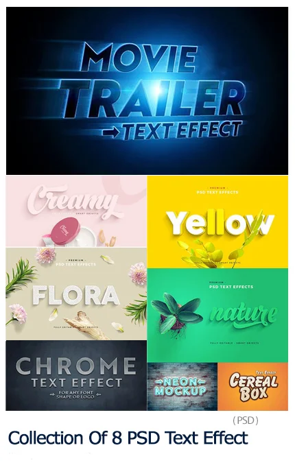 Collection Of 8 PSD Text Effect