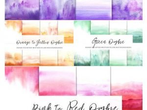 Red Yellow Purple And Green Ombre Watercolor