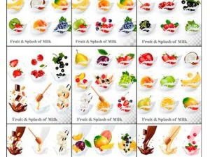 Big Collection Icons Of Fruit In A Milk Splash