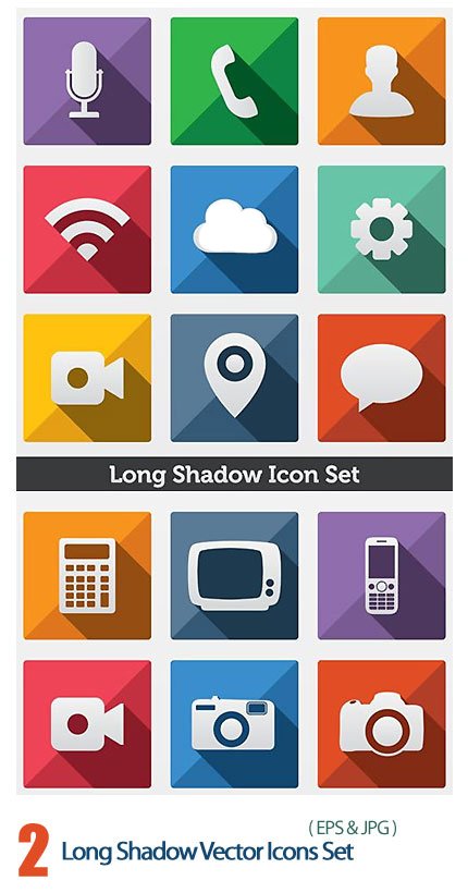 Long Shadow Vector Icons Set