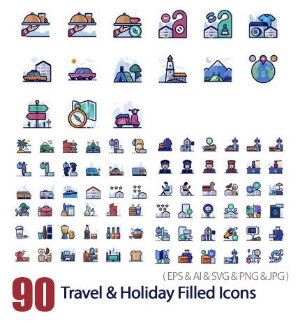 Travel And Holiday Filled Outline Icons