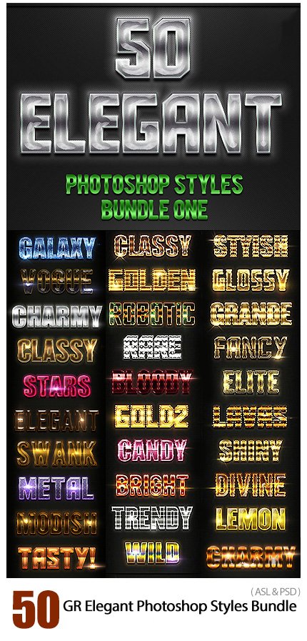 50 Elegant Photoshop Styles Bundle