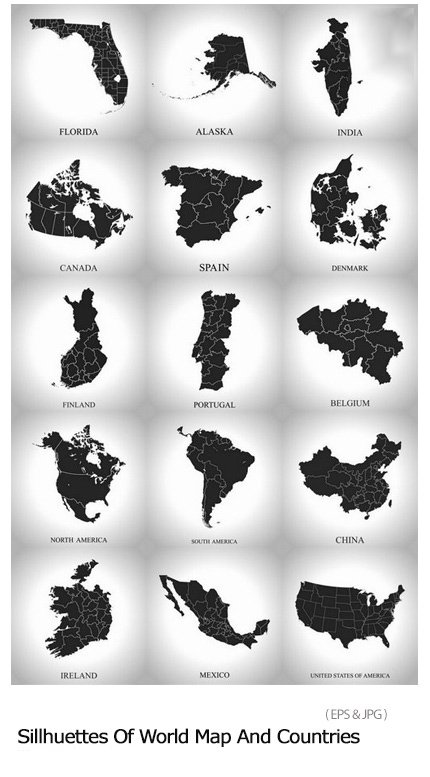 Sillhuettes Of World Map And Countries