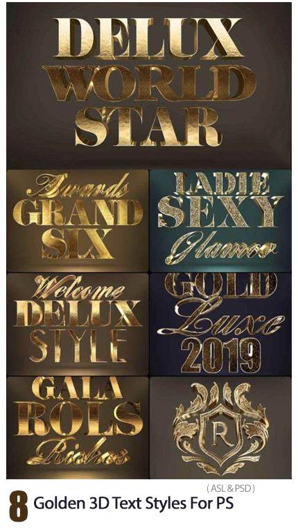Golden 3D Text Styles For Photoshop