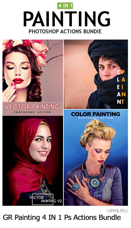 painting 4 in 1 photoshop actions bundle