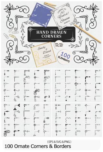 100 Hand Drawn Ornate Corners And Borders