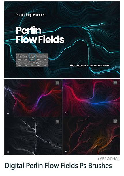 Digital Perlin Flow Fields Photoshop Brushes