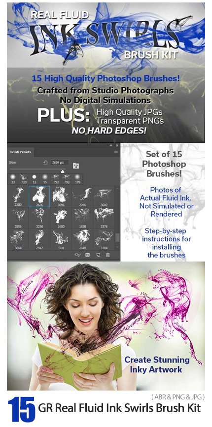 Graphicriver Real Fluid Ink Swirls Brush Kit