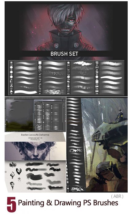 painting and drawing brushes collection for photoshop