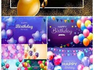 Happy Birthday Holiday Invitation Realistic Balloons