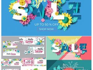 Spring Sale Banner Template With Colorful Flower