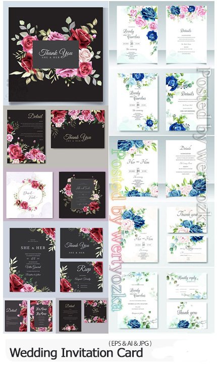 Wedding Floral Invitation Vector Card Template