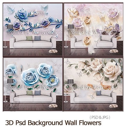 3D Psd Background Wall Flowers