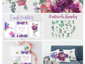 purple bouquet watercolor clipart