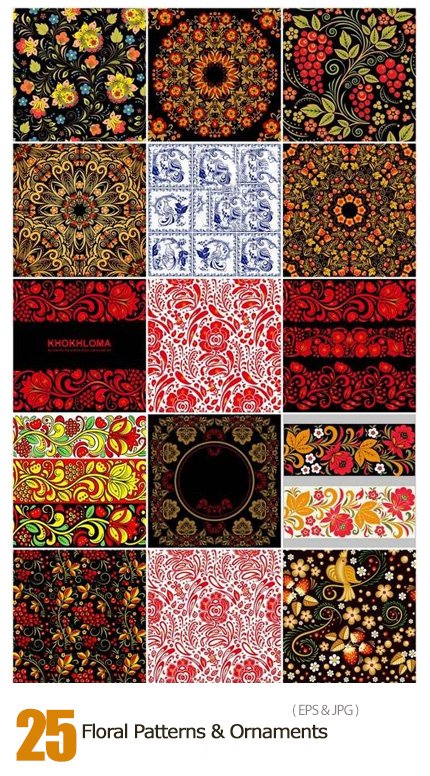 Floral Patterns And Ornaments In Khokhloma Style