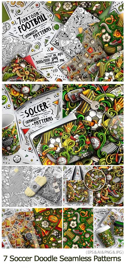 7 Soccer Doodle Seamless Patterns