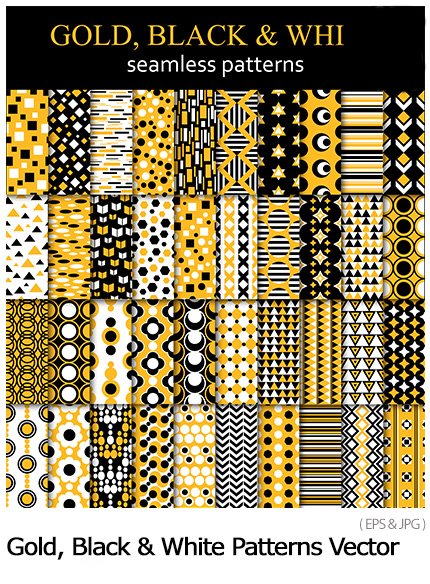Gold Black And White Seamless Patterns Vector