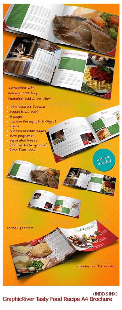 GraphicRiver Tasty Food Recipe A4 Horizontal Brochure