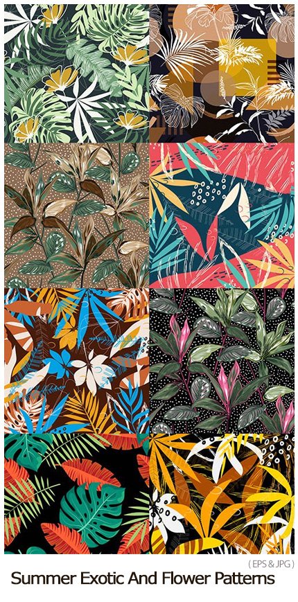 Summer Exotic And Flower Seamless Patterns