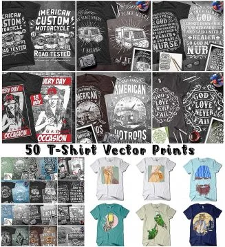 50 T-Shirt prints vectors
