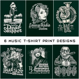 6 Music T-Shirt Print Design