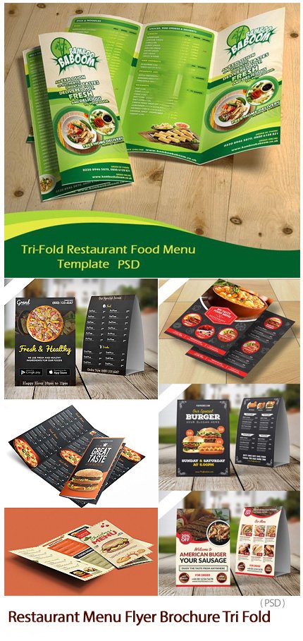 Restaurant Food Menu Flyer Brochure Tri Fold PSD Templates