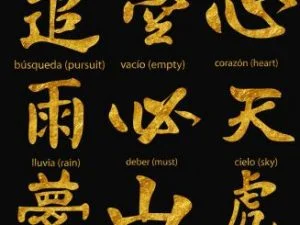 Japanese kanji symbols gold