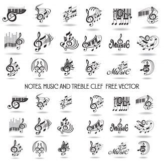Notes music and treble clef vector