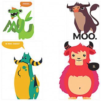 T-shirt patterns with funny animal character print set vector