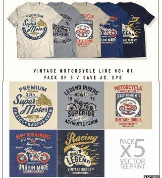 Vintage motorcycle T-shirt print set