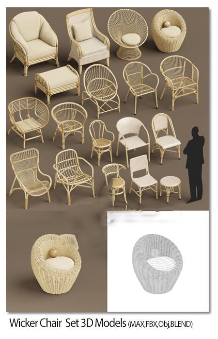 Wicker chair set A 3D model